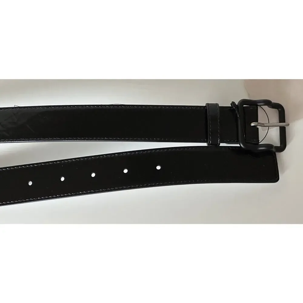 Bottega Veneta Crease Leather Black/Silver Belt 38/95 IT 691233 NWT $420